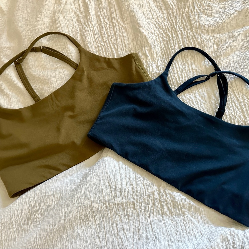 Girlfriend Collective Deep Blue and Olive Bras